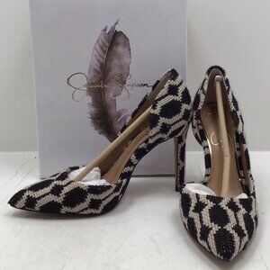 Jessica Simpson Women’s Praylee Geo Print Tapestry Heels Black & White